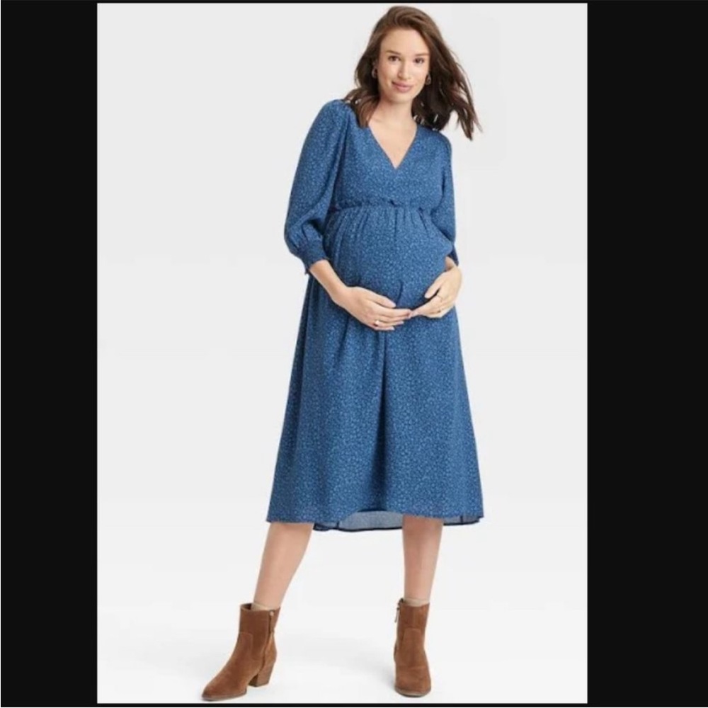 The Nines by HATCH Blue Maternity Midi Dress